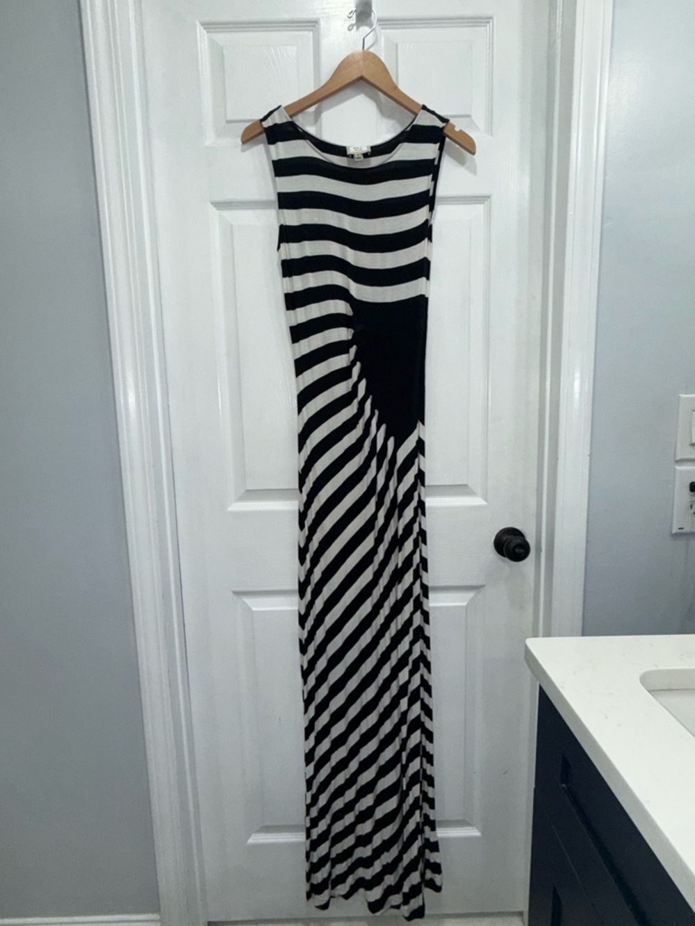 ECI Black and White Striped Sleeveless Maxi Dress